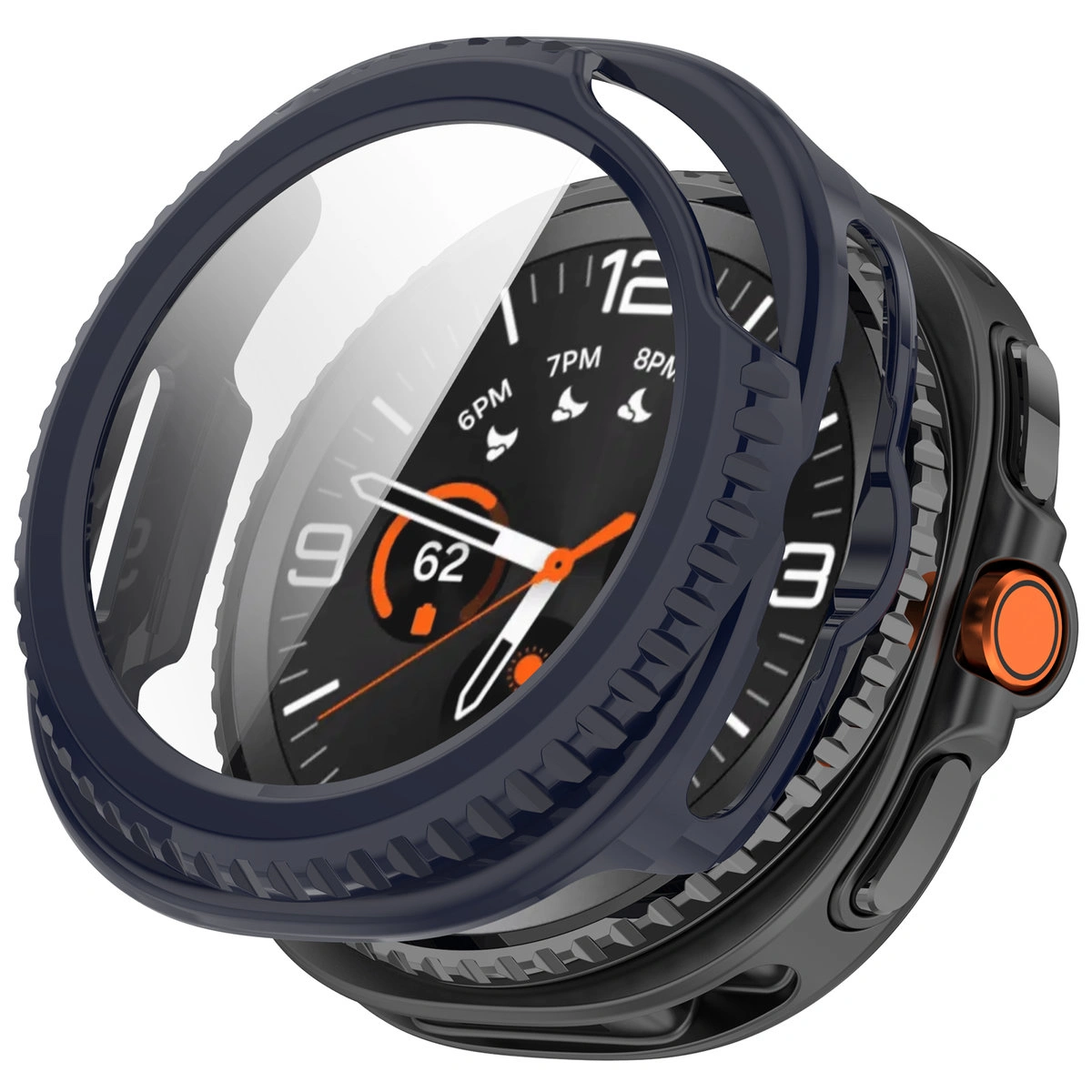 Visualization of applying the Bizon Case+Glass Watch to Galaxy Watch 8 Classic 46 mm