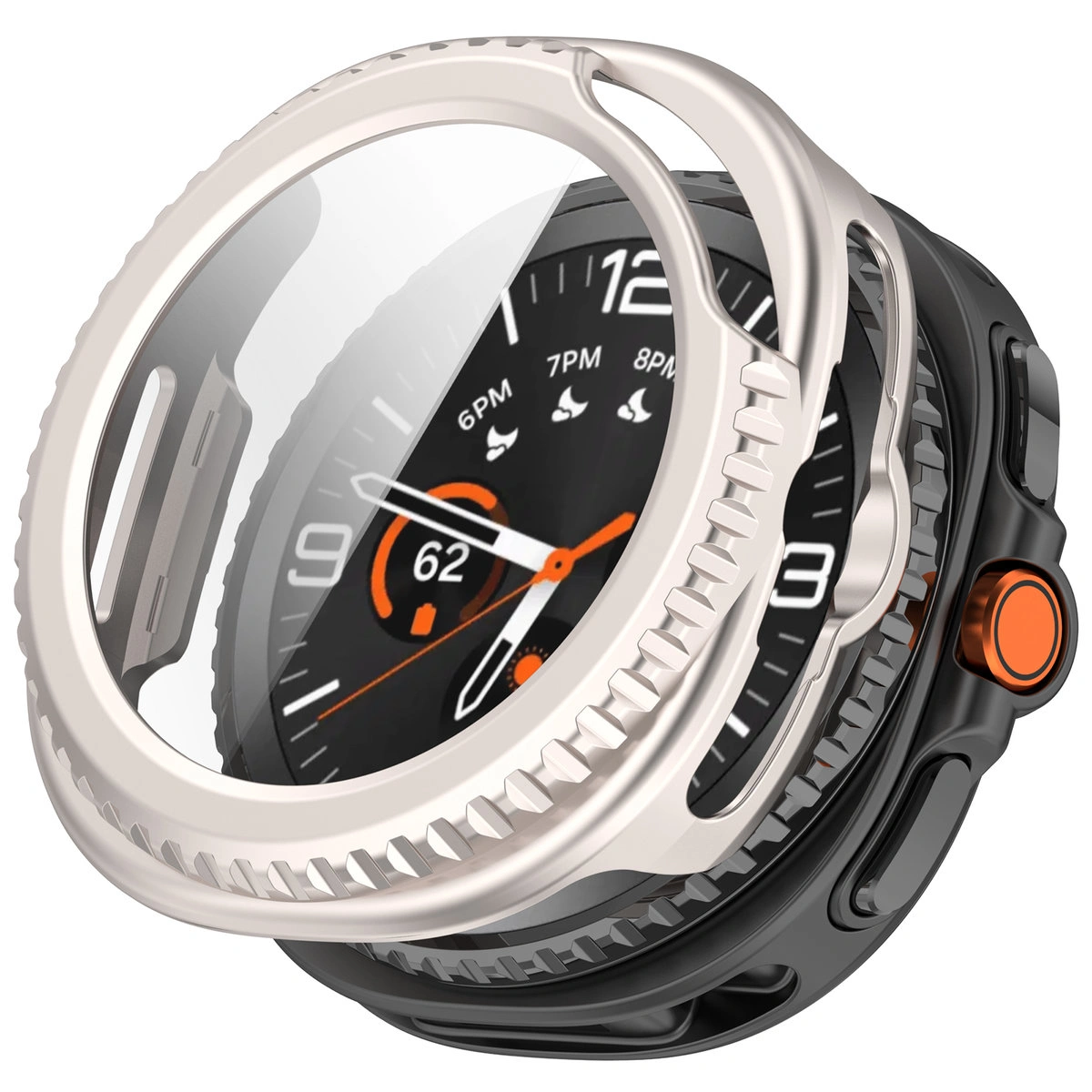 Visualization of applying the Bizon Case+Glass Watch to Galaxy Watch 8 Classic 46 mm