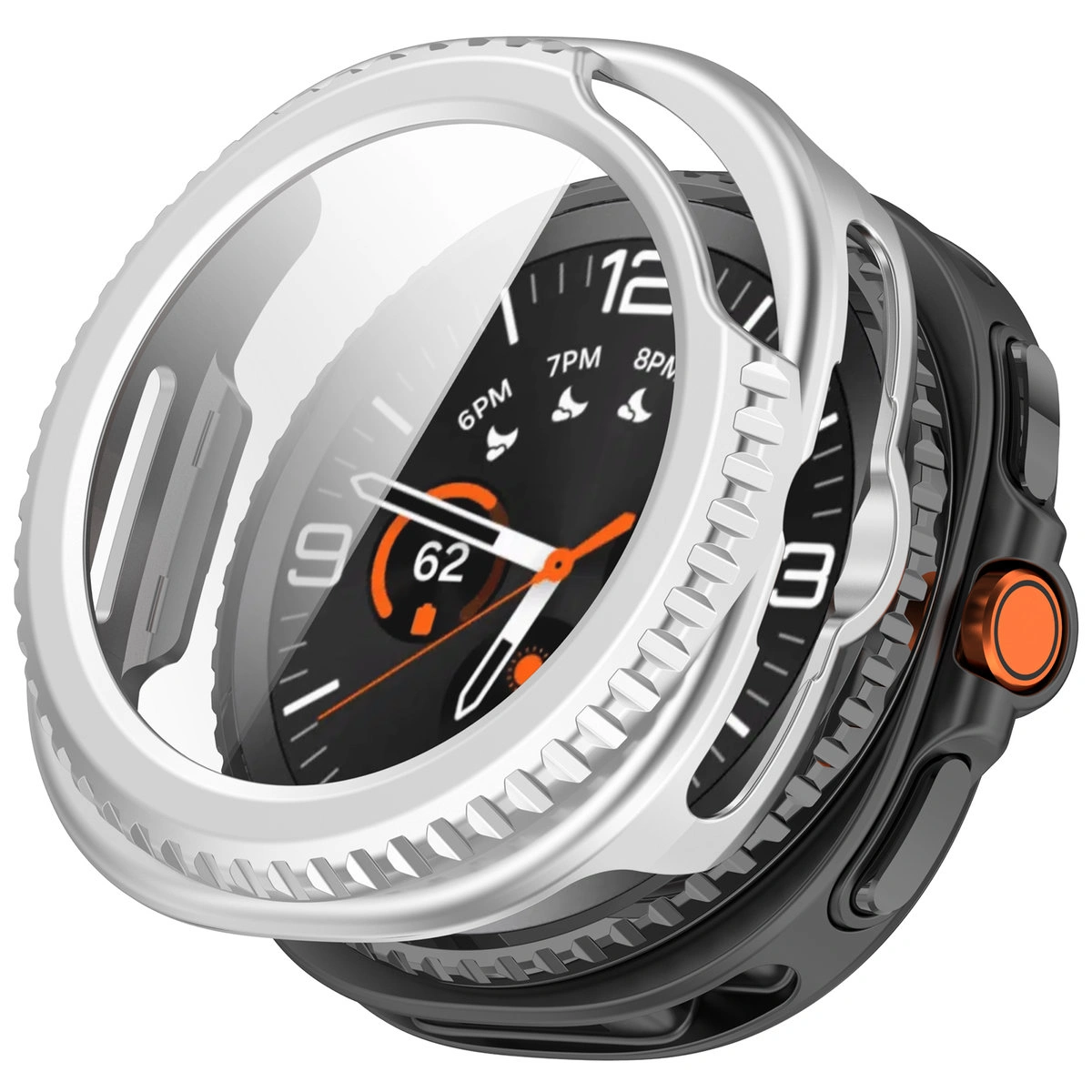 Visualization of applying the Bizon Case+Glass Watch to Galaxy Watch 8 Classic 46 mm
