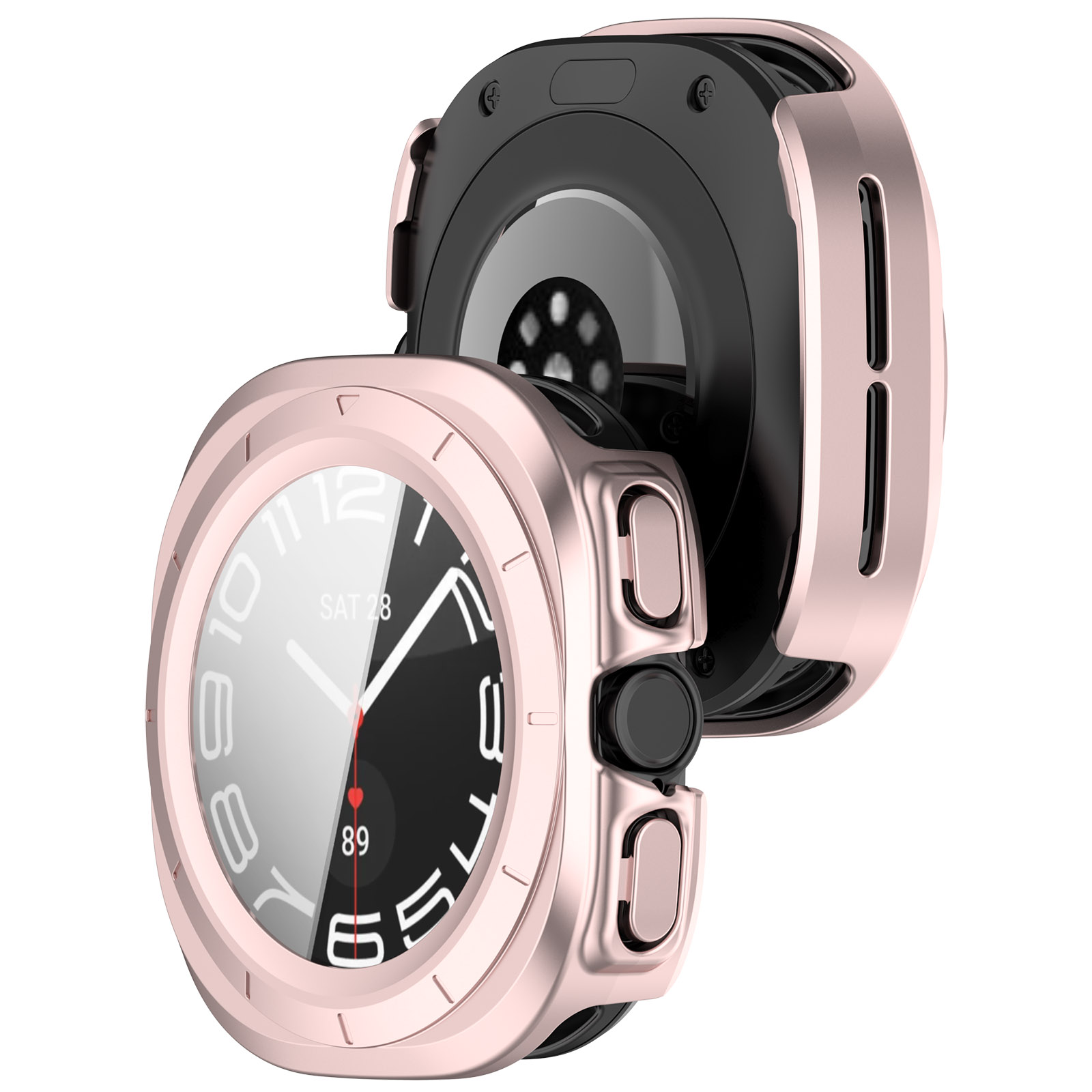 Hülle mit Glas für die Uhr Bizon Case+Glass Watch für Galaxy Watch Ultra 47 mm, satin-rosé