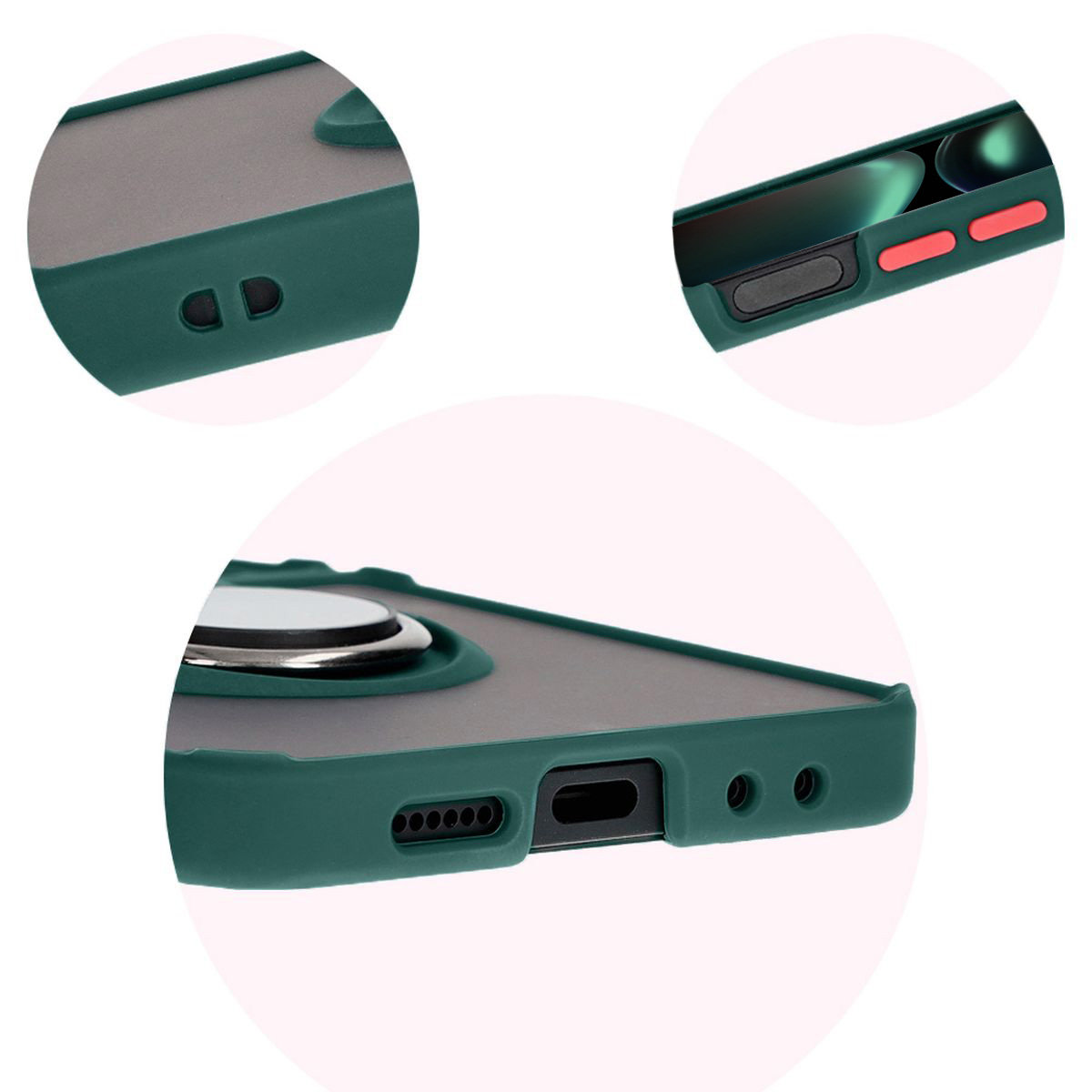 Präzise Aussparungen, integrierte Abdeckungen und Aussparung für den Schlüsselanhänger in der Bizon Case Hybrid Ring Hülle