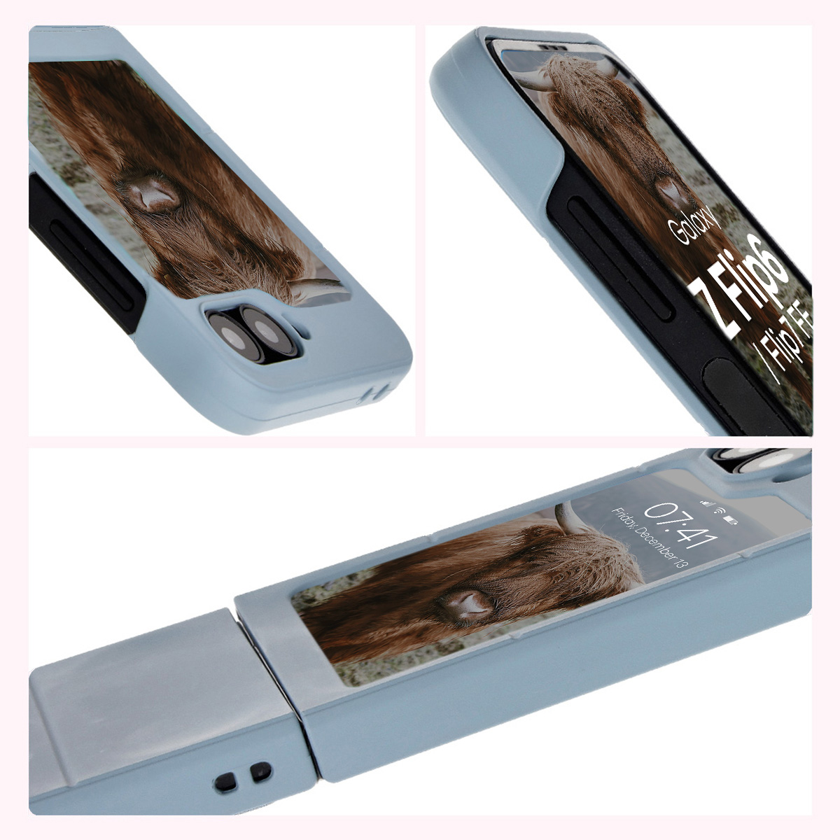 Strukturierte Seiten und erhöhte Kanten des Displays und der Kamera im Bizon Case Tur Etui