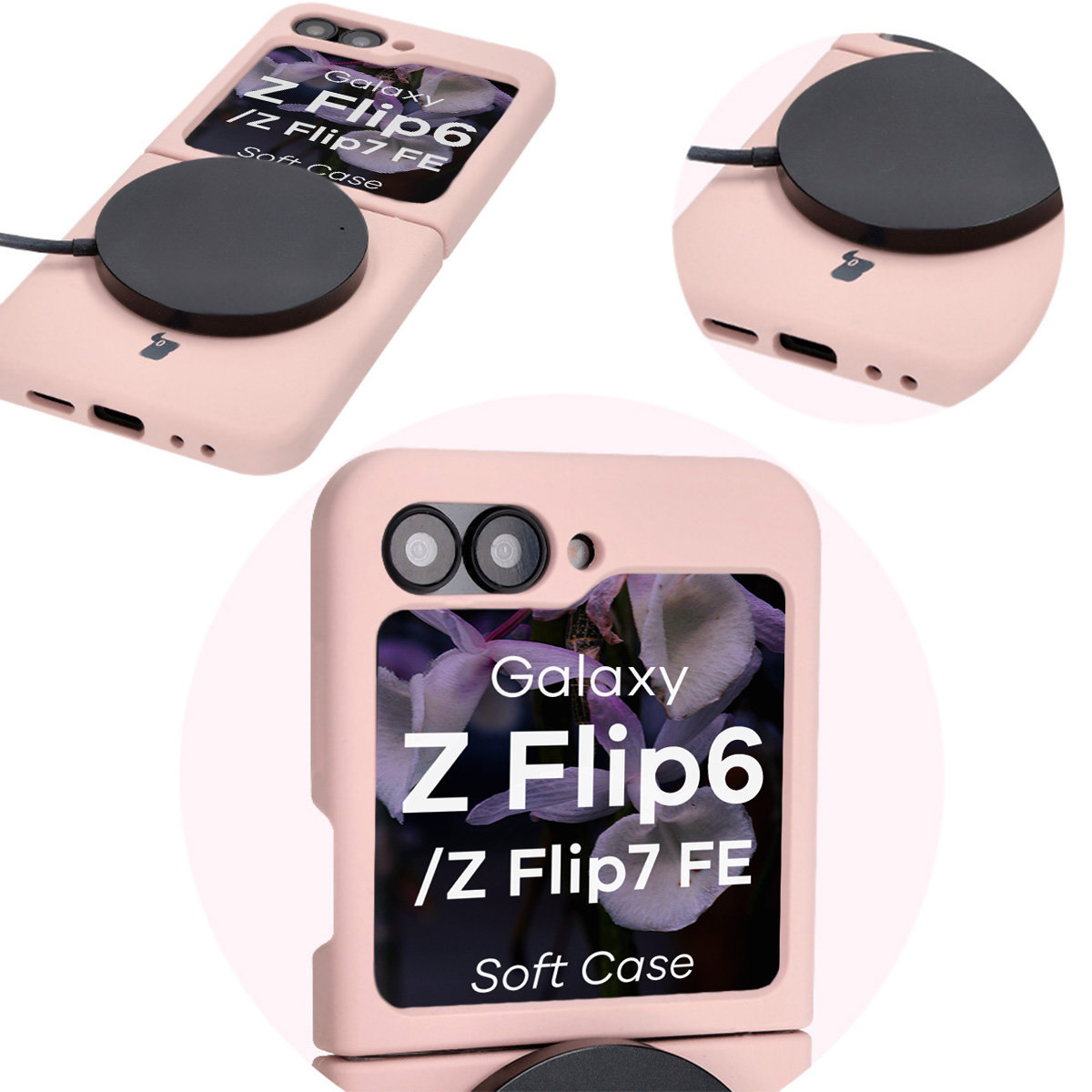 Detaliu asupra decupajelor precise și posibilitatea de încărcare wireless în husa Bizon Soft Case
