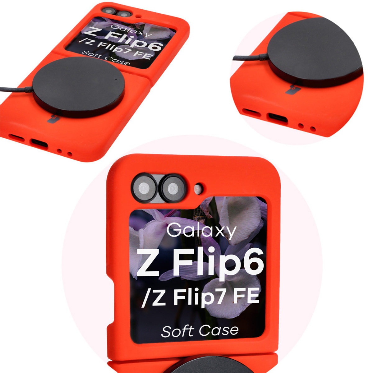 Prim-plan pe decupajele precise și posibilitatea de încărcare wireless în husa Bizon Soft Case