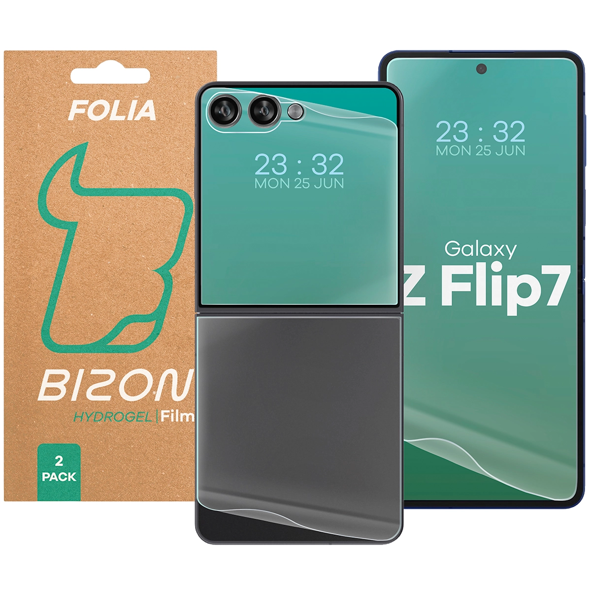 Zestaw folii hydrożelowych na plecki i wyświetlacz telefonu Bizon Glass Hydrogel Set do Samsung Galaxy Z Flip7, 2 sztuki