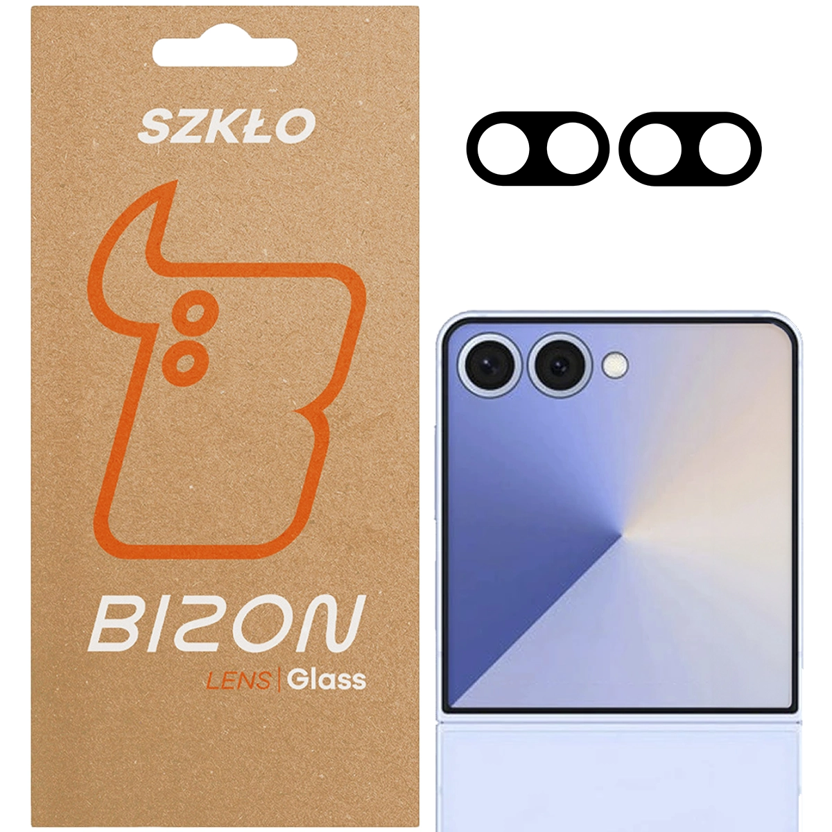 Box and 2 pieces of Bizon Glass Lens for Samsung Galaxy Z Flip7