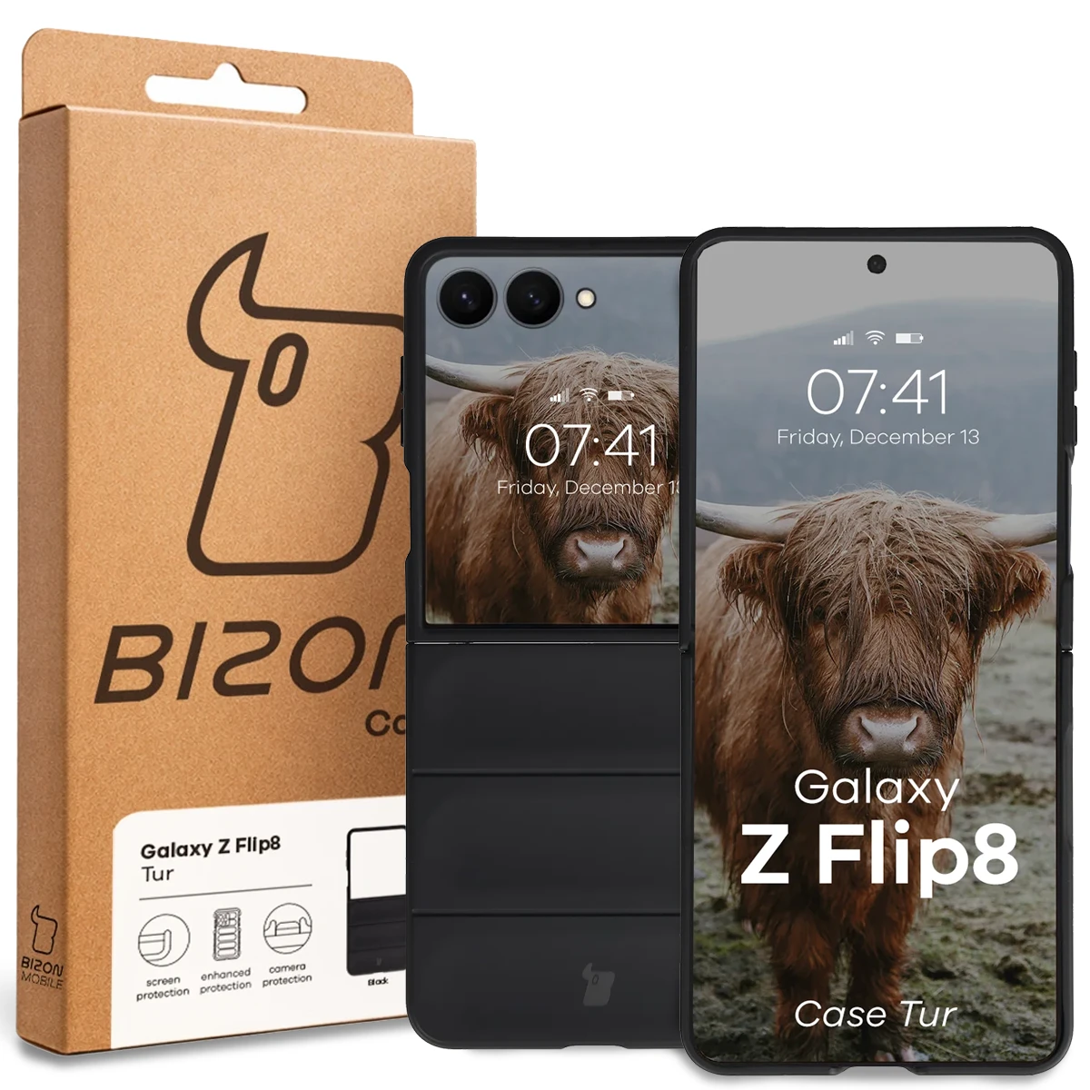 Front of the Bizon Case box with a dedicated label for Galaxy Z Flip8
