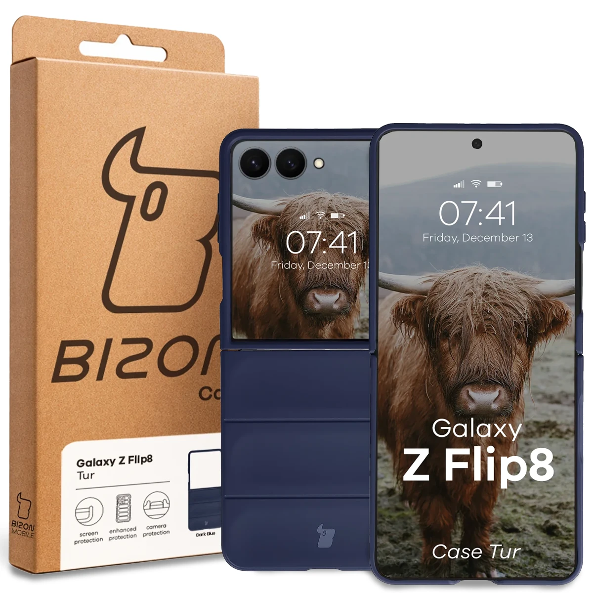 Front of the Bizon Case box with a dedicated label for Galaxy Z Flip8