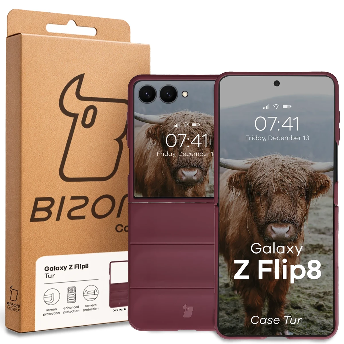 Front of the Bizon Case box with a dedicated label for Galaxy Z Flip8