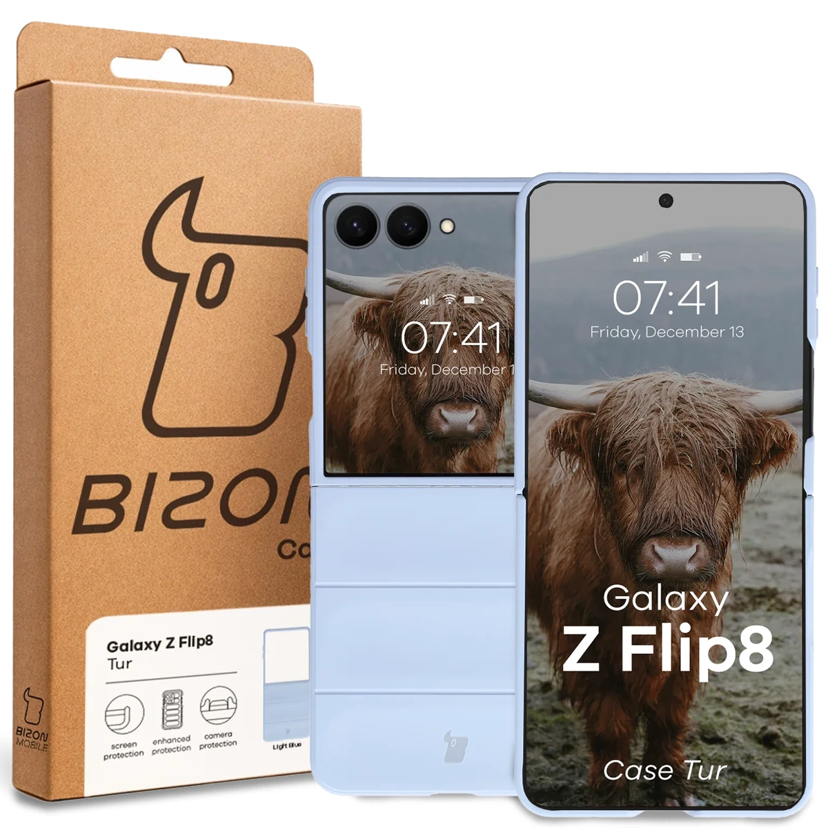 Front of the Bizon Case box with a dedicated label for Galaxy Z Flip8
