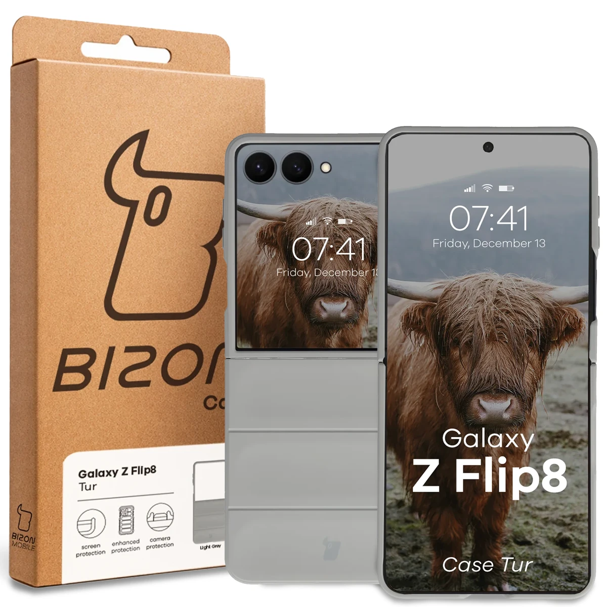 Front of the Bison Case box with a dedicated label for Galaxy Z Flip8
