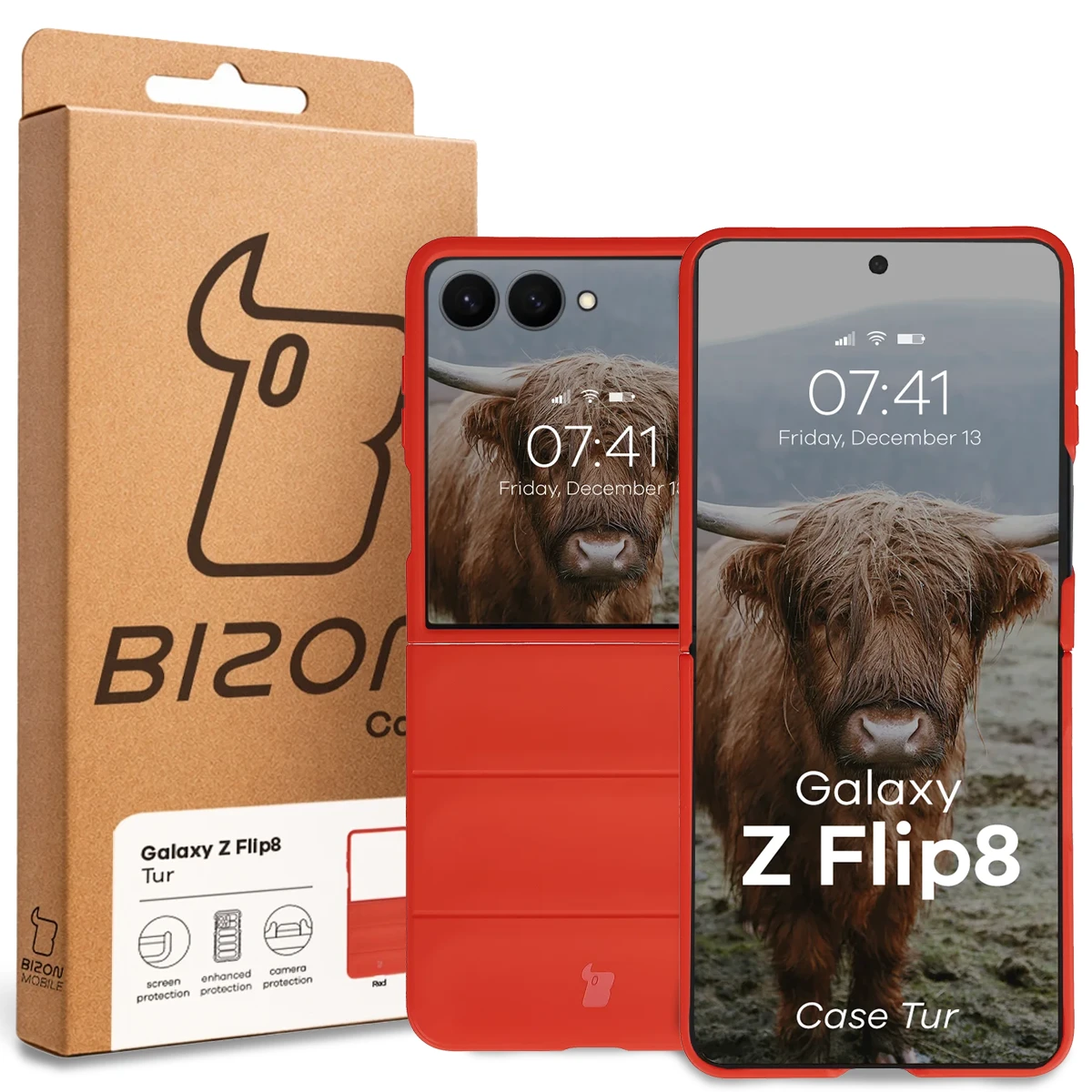 Front of the Bizon Case box with a dedicated label for Galaxy Z Flip8