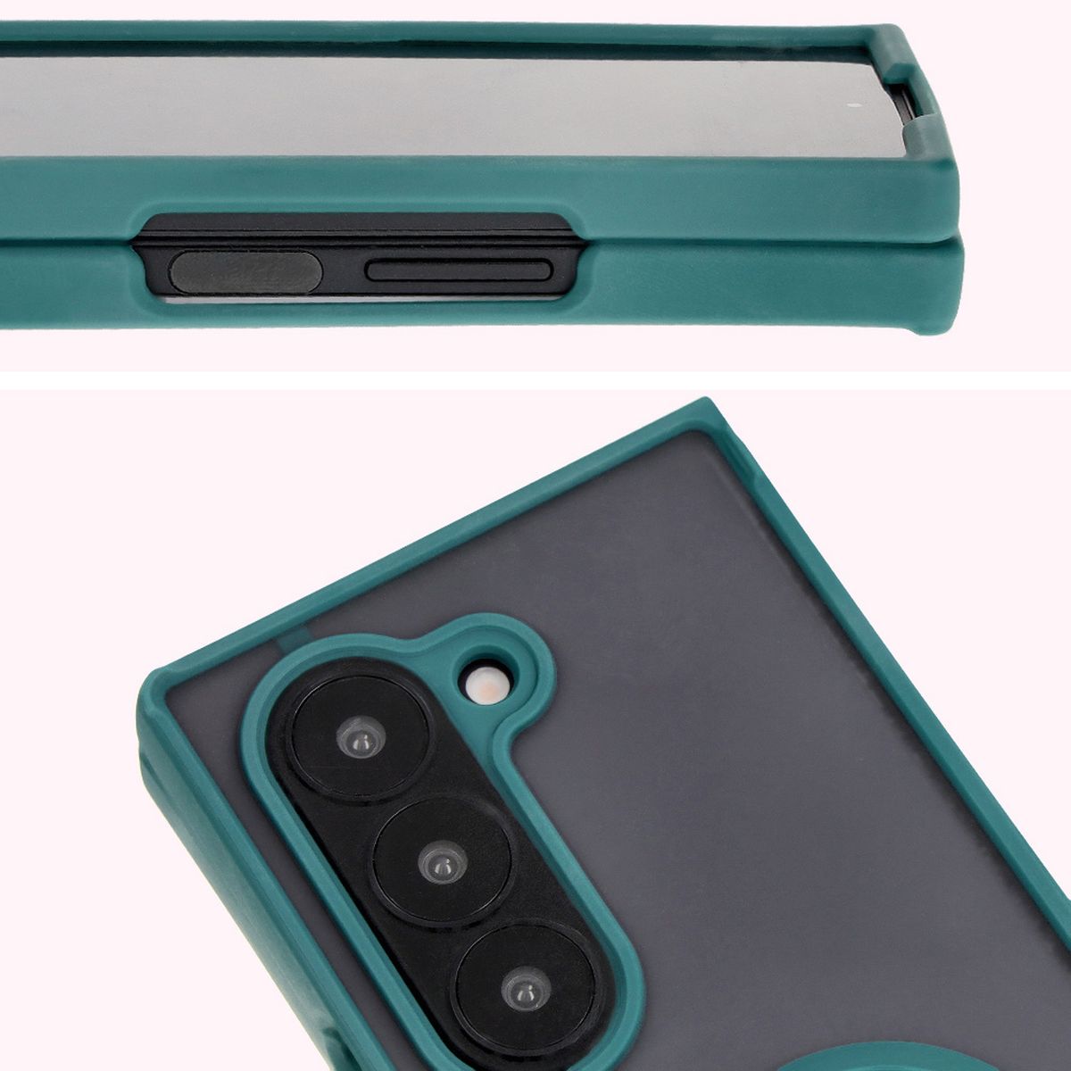 Close-up of raised edges at the display and camera island in Bizon Hybrid Ring case