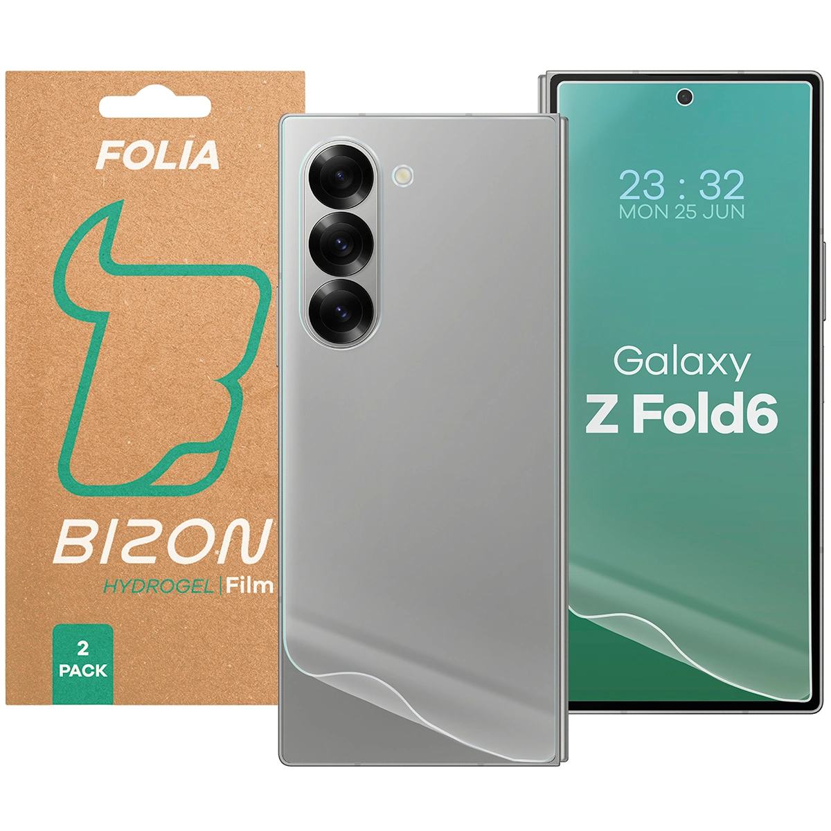 Zestaw folii hydrożelowych na plecki i wyświetlacz telefonu Bizon Glass Hydrogel Pack do Samsung Galaxy Z Fold6, 2 sztuki