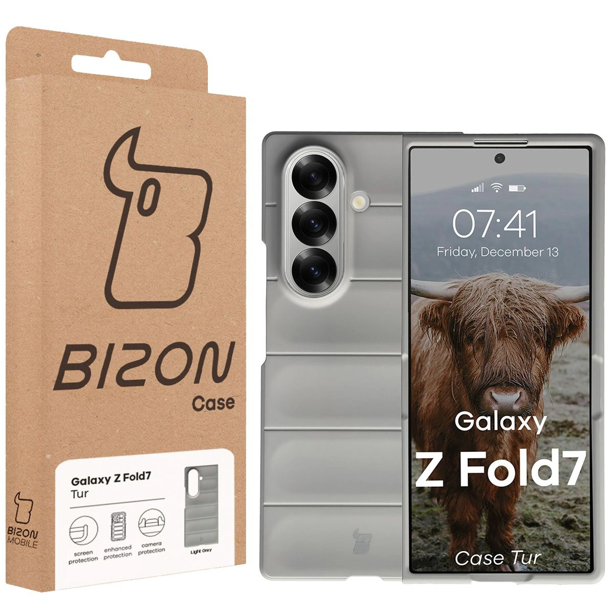 Front of the Bison Case box with a dedicated label for Galaxy Z Fold7