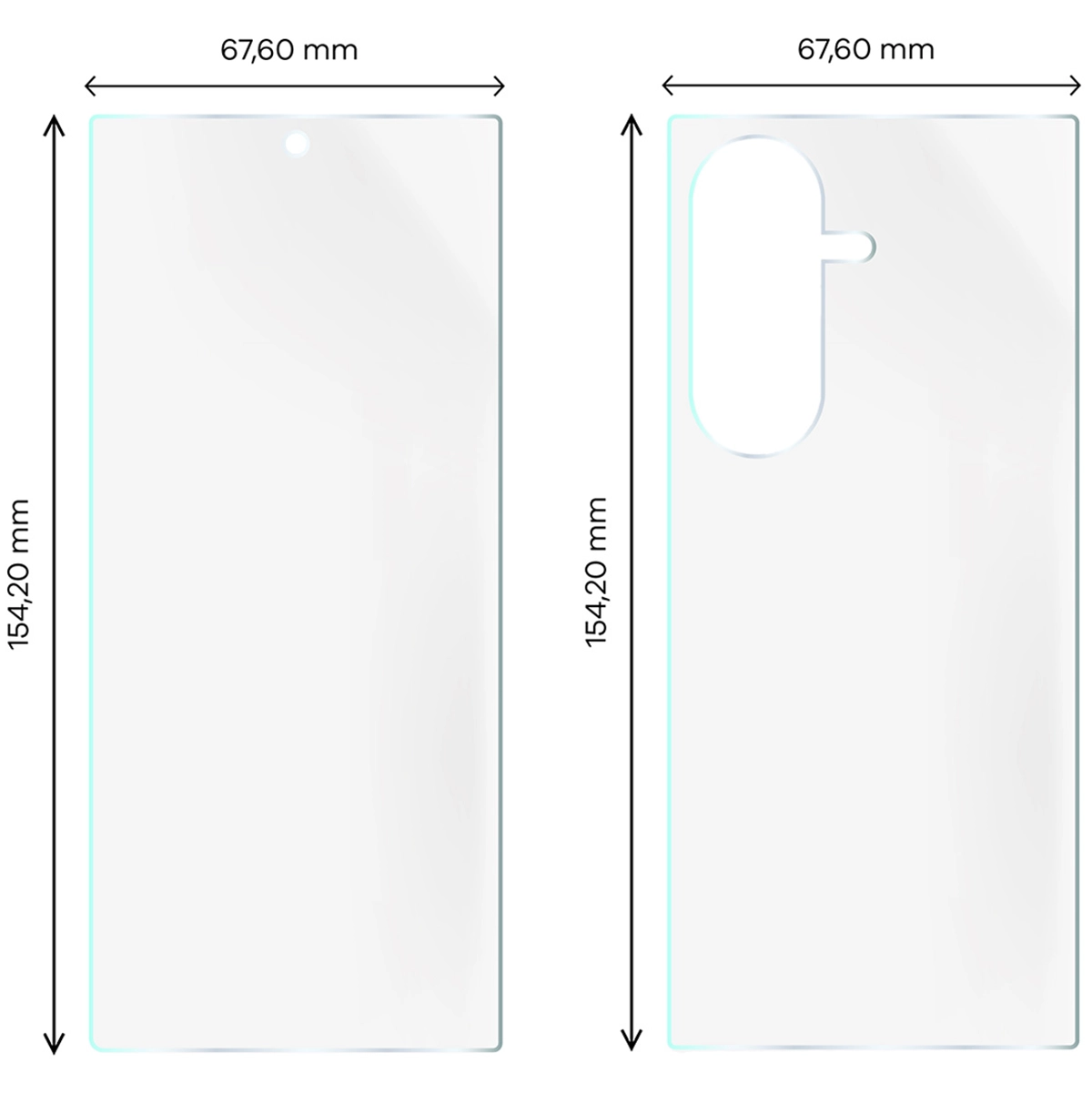 Wymiary dla folii hydrożelowej na plecki, mniejszy oraz większy wyświetlacz telefonu Bizon Glass Hydrogel Pack do Samsung Galaxy Z Fold7