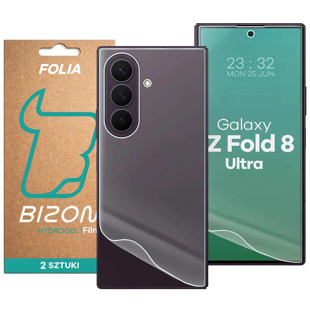 Zestaw folii hydrożelowych na plecki i wyświetlacz telefonu Bizon Film Hydrogel Pack do Samsung Galaxy Z Fold8 Ultra, 2 sztuki