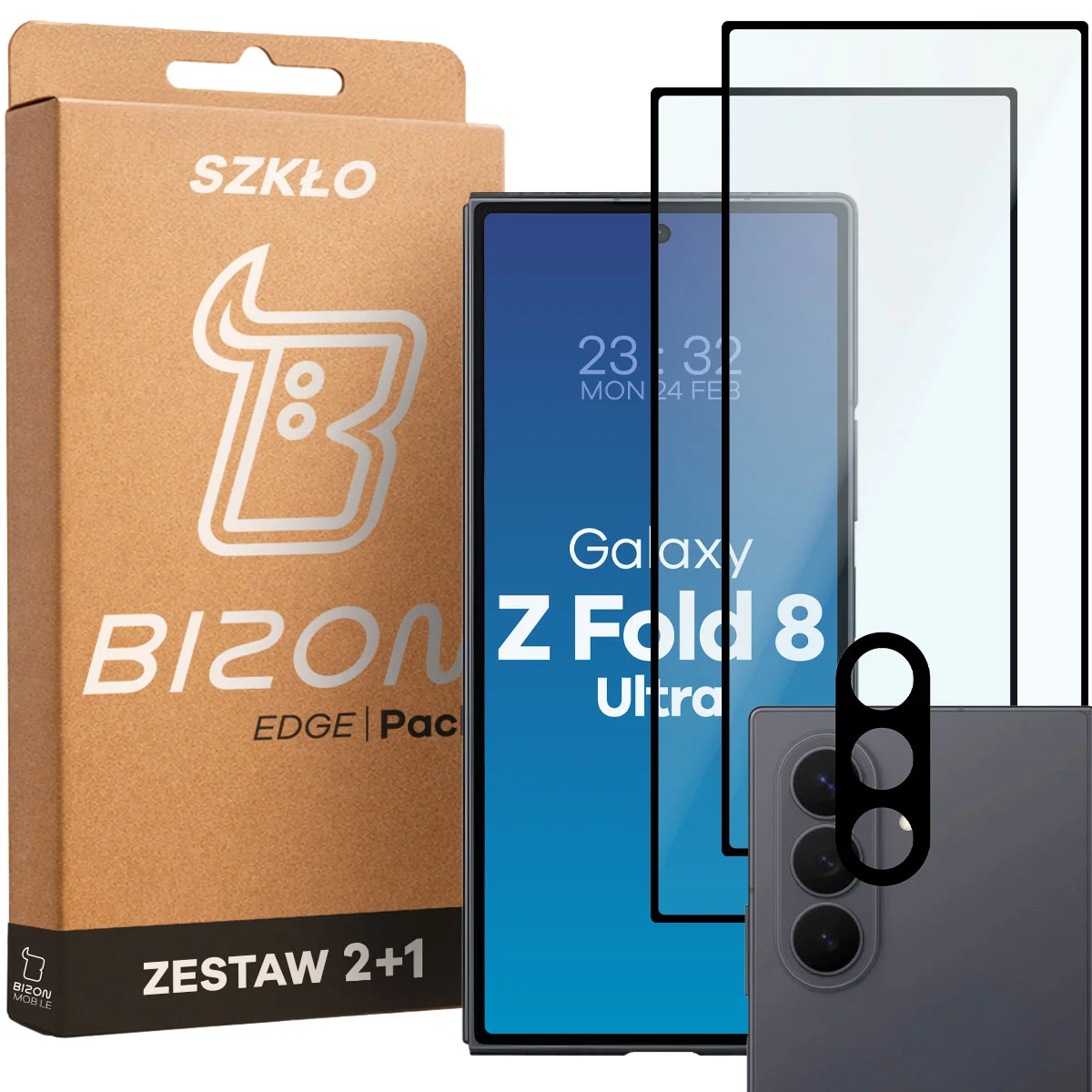 Pudełko i zestaw szkieł do Samsung Galaxy Z Fold8 Ultra: 2x szkło hartowane i lens