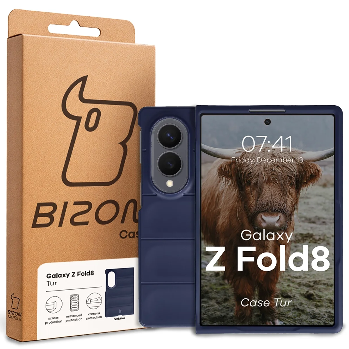 Przód pudełka Bizon Case z dedykowaną etykietą do Galaxy Z Fold8