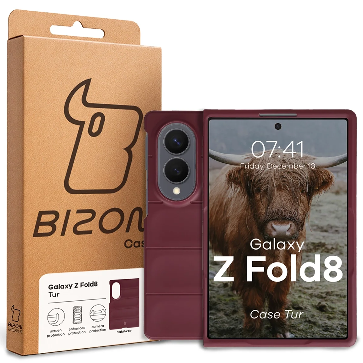 Przód pudełka Bizon Case z dedykowaną etykietą do Galaxy Z Fold8