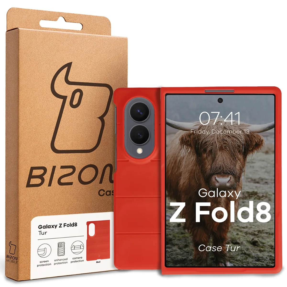 Przód pudełka Bizon Case z dedykowaną etykietą do Galaxy Z Fold8