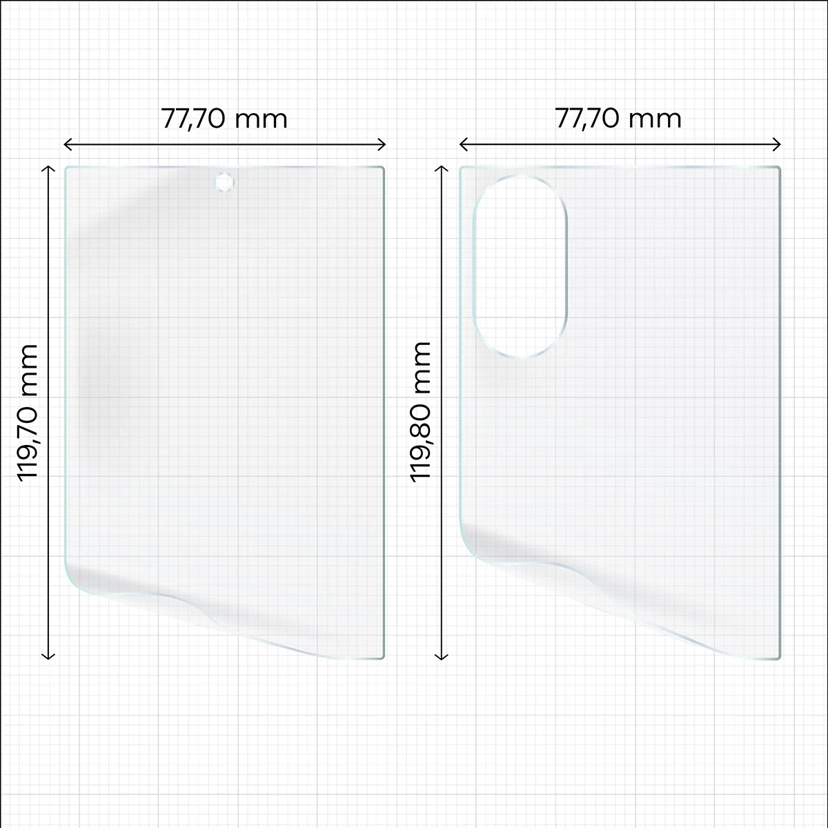 Wymiary dla folii hydrożelowej na plecki, mniejszy oraz większy wyświetlacz telefonu Bizon Film Hydrogel Pack do Samsung Galaxy Z Fold8