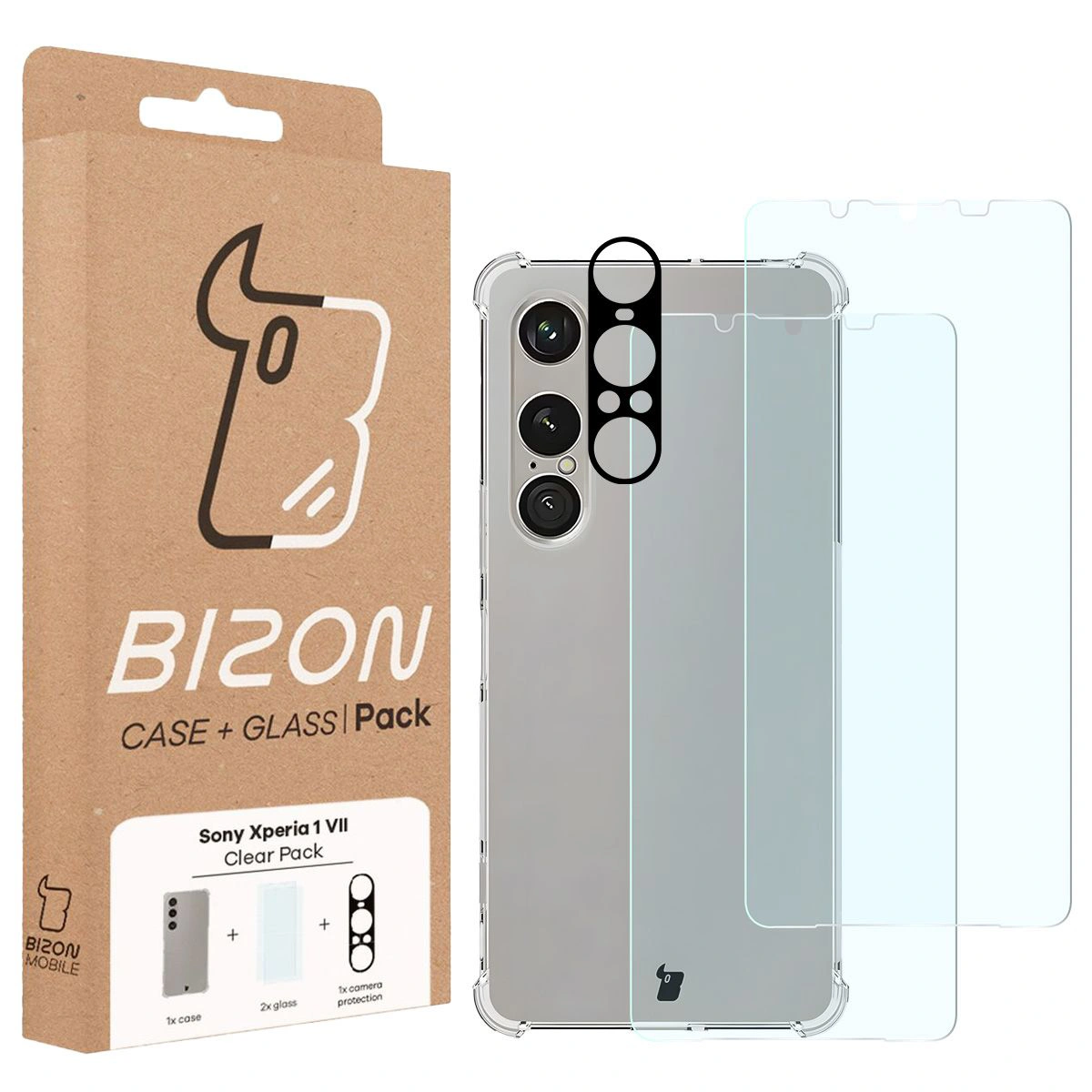 Bizon Case Salpa + tempered glass Bizon Glass Clear 2 - 2 pcs. + lens protector Bizon Glass Lens, Sony Xperia 1 VII