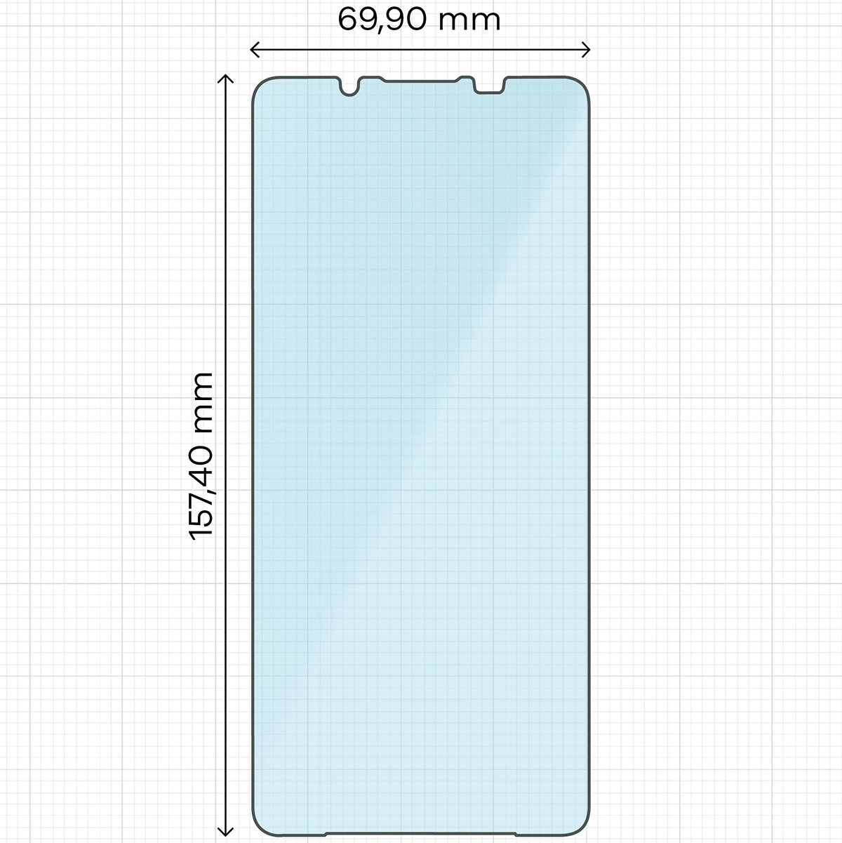 Measuring tape with dimensions of Bison Smart Glass for Sony Xperia 1 VII