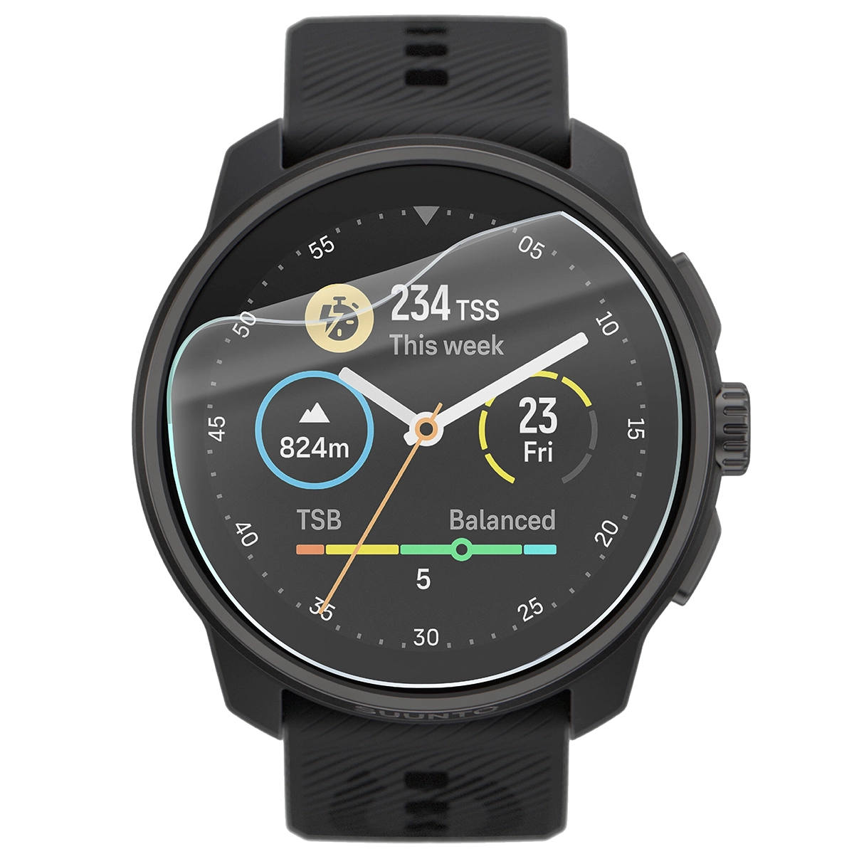 Bizon Watch Film HydroFlex for Suunto Race S on the watch