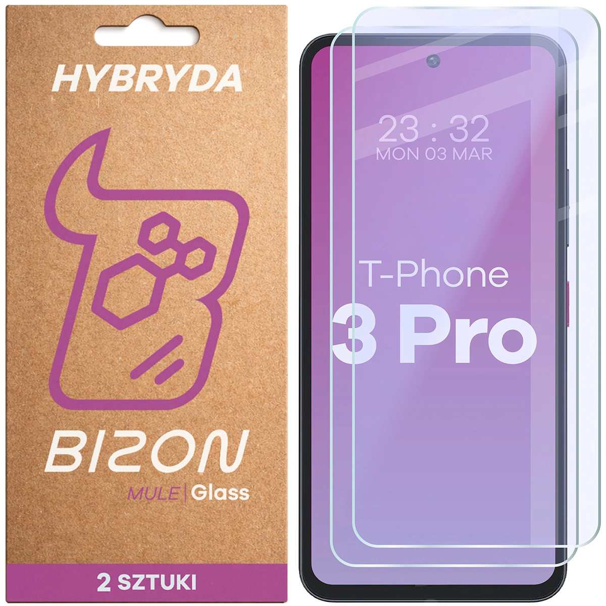 Elastyczne szkło hybrydowe Bizon Glass Mule Duo do T Phone 3 Pro, 2 sztuki