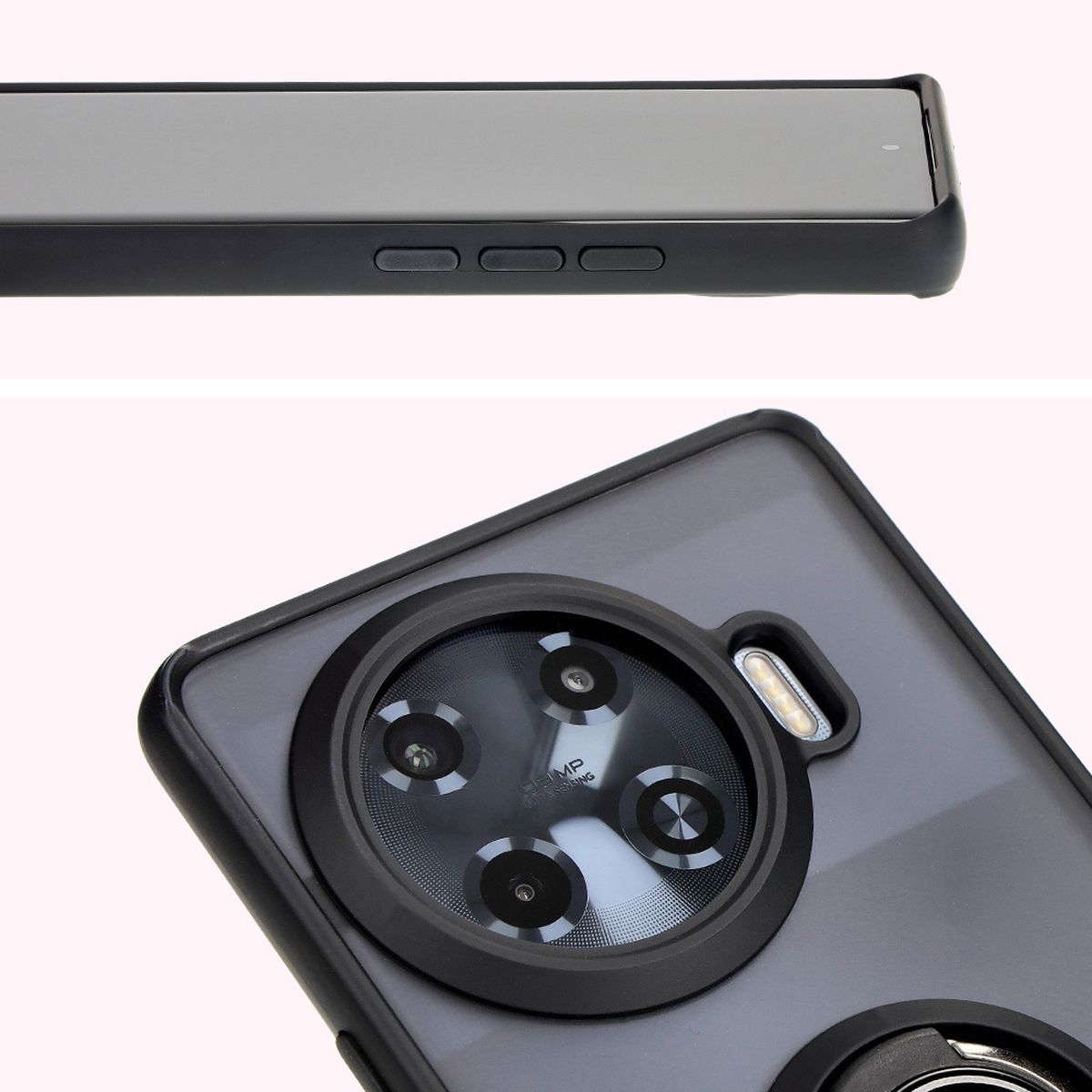 Close-up of raised edges around the display and camera island in Bizon Hybrid Ring case