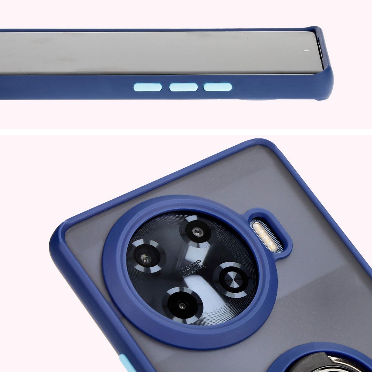 Close-up of raised edges near the display and camera island in Bizon Hybrid Ring case