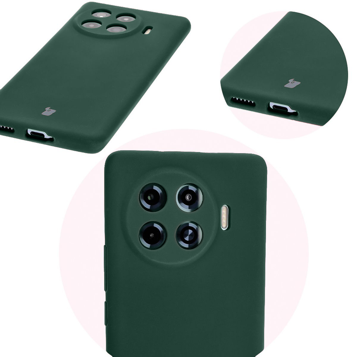 Close-up of precise cutouts and wireless charging capability in Bizon Soft Case
