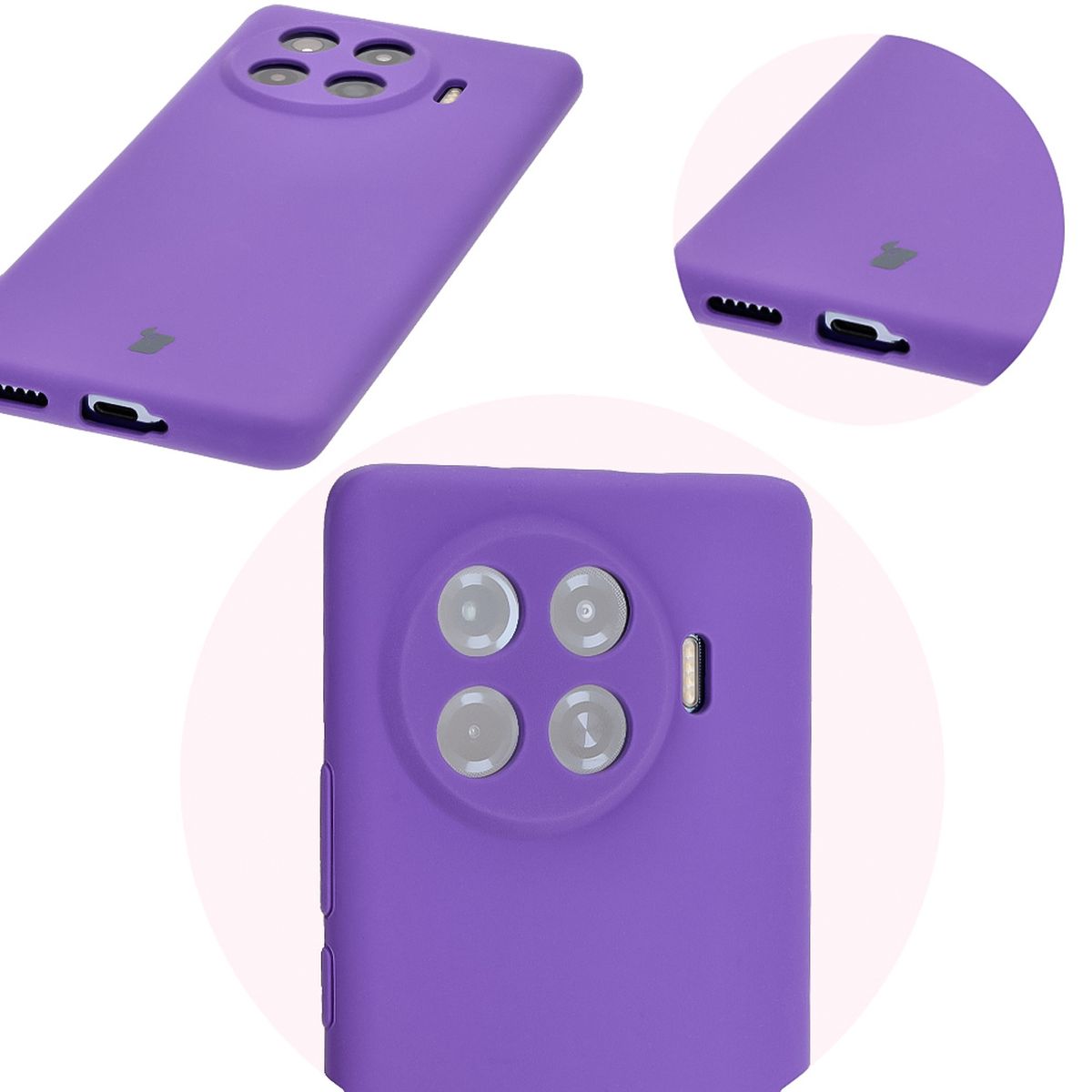 Close-up of precise cutouts and wireless charging capability in the Bizon Soft Case