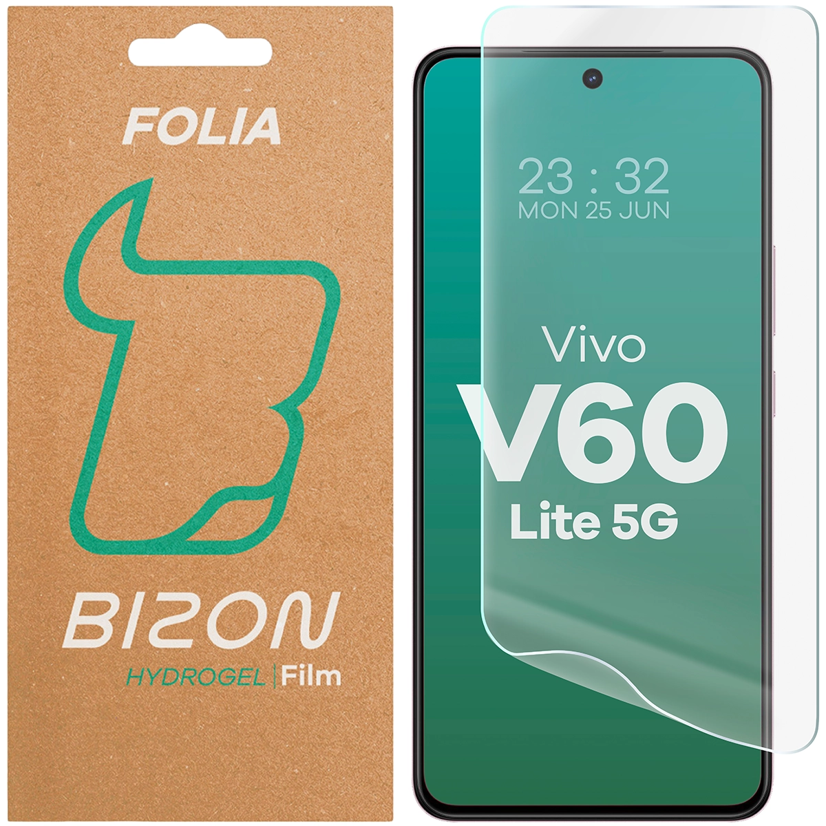 Pudełko i folia hydrożelowa na ekran Bizon Glass Hydrogel Front do Vivo V60 Lite 5G