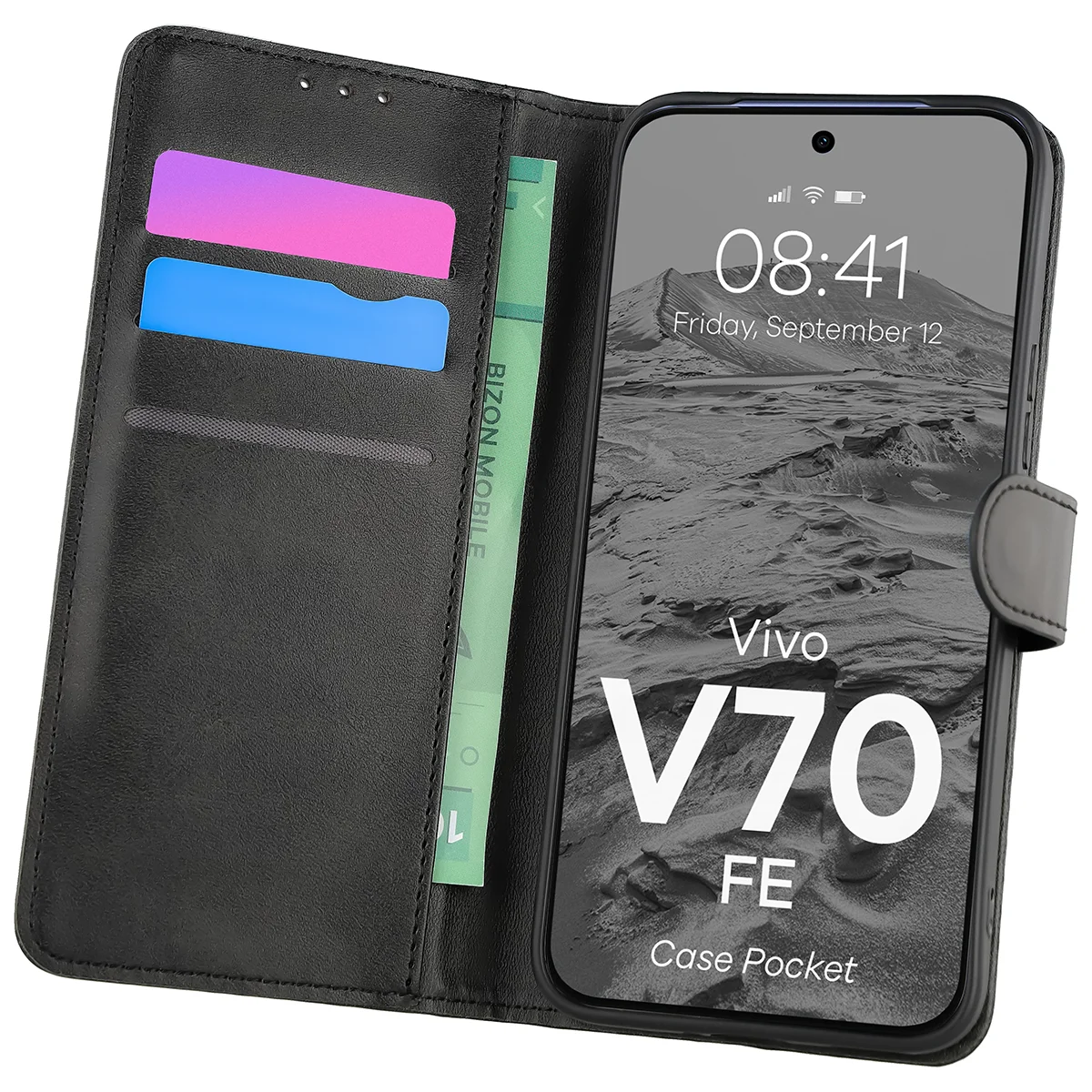 Etui z klapką z miejscem na karty Bizon Case Pocket do Vivo V70 FE 5G