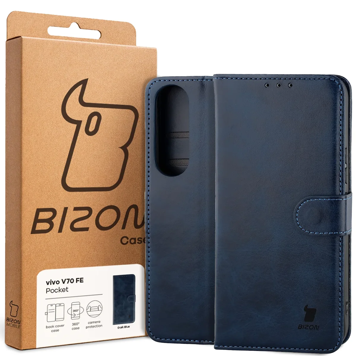 Przód pudełka Bizon Case z dedykowaną etykietą do Vivo V70 FE 5G