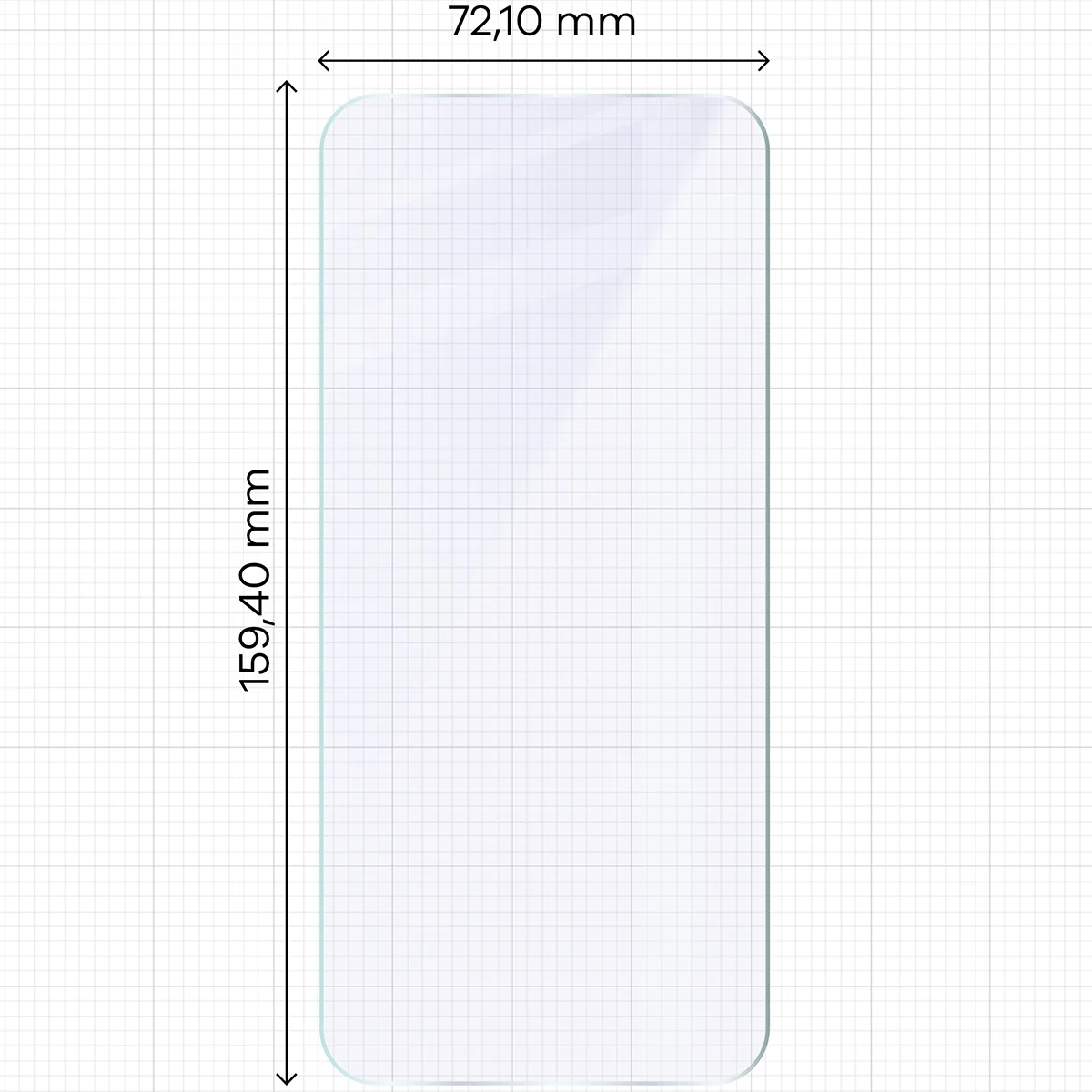Measuring tape with dimensions of Bizon Hybrid Mule Duo glass for Vivo V70 FE 5G