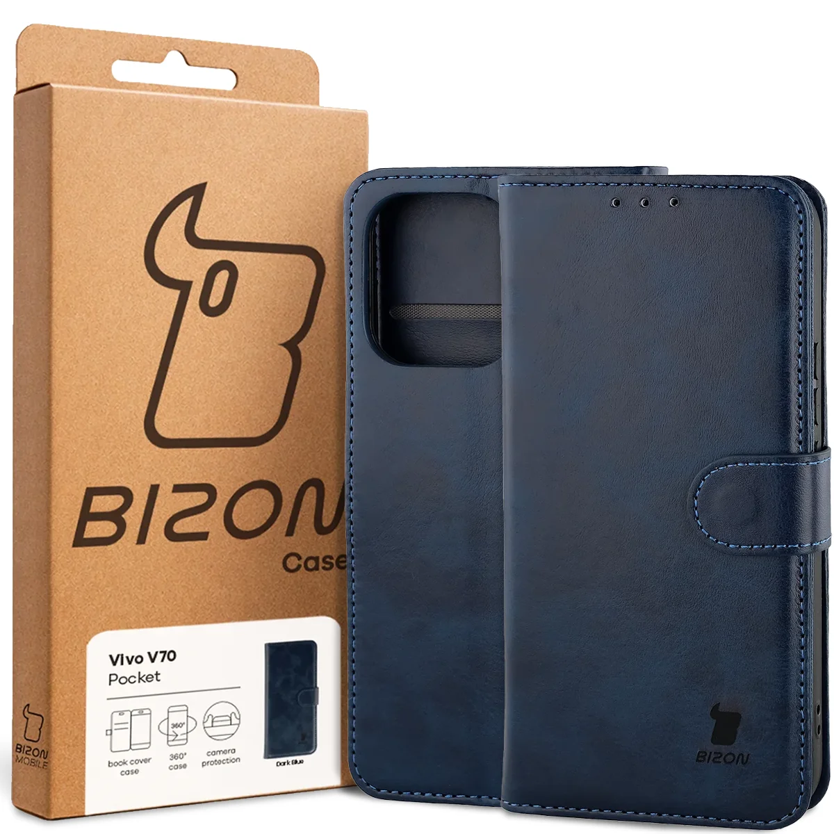 A Bizon Case doboz elülső része a Vivo V70 5G-hez készült címkével