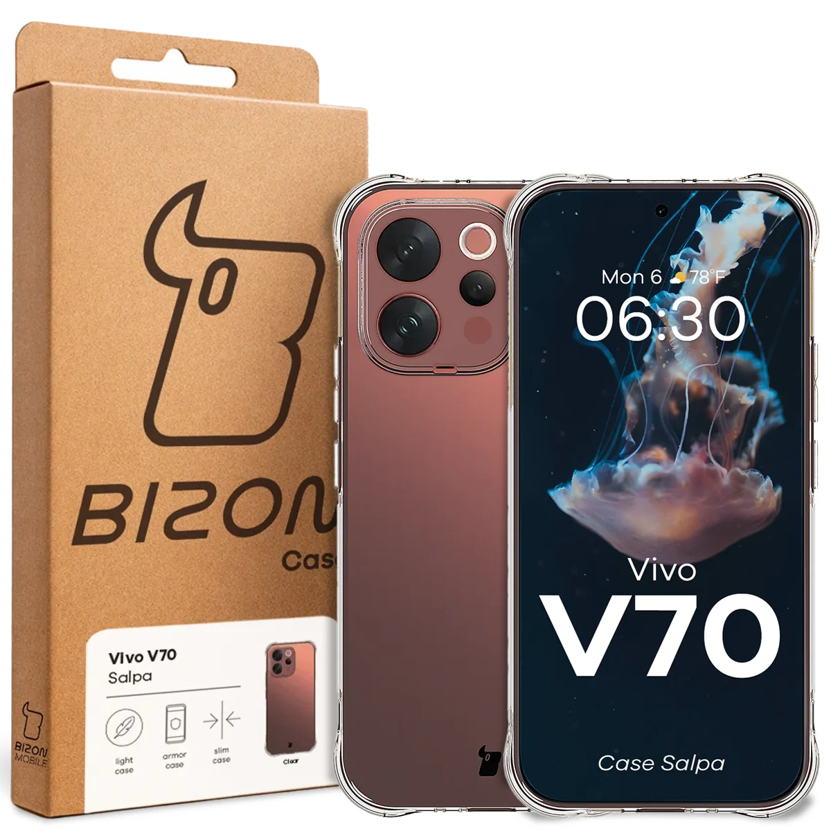 Front of the Bizon Case box with a dedicated label for Vivo V70 5G