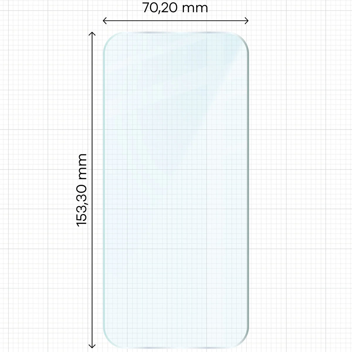Measuring tape with dimensions of Bison Glass Clear tempered glass for Vivo V70 5G