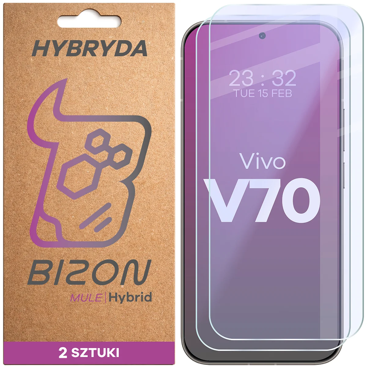 Flexible hybrid glass Bizon Hybrid Mule Duo for Vivo V70 5G, 2 pieces