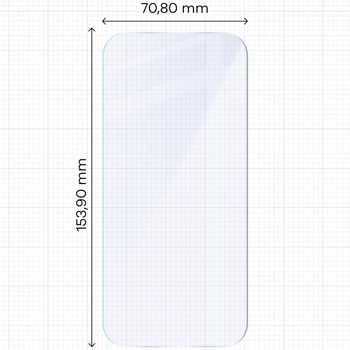 Measuring tape with dimensions of Bizon Hybrid Mule Duo glass for Vivo V70 5G