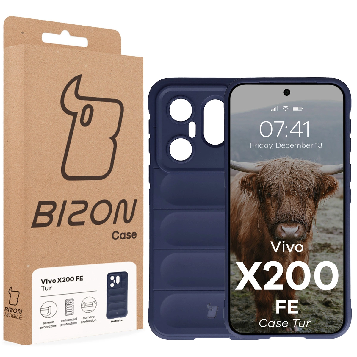 Front of the Bison Case box with a dedicated label for Vivo X200 FE