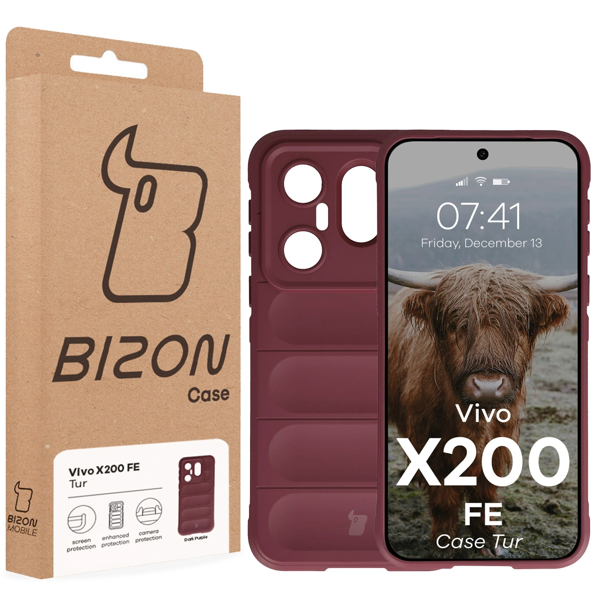 Vorderseite der Bizon Case Box mit dediziertem Etikett für Vivo X200 FE