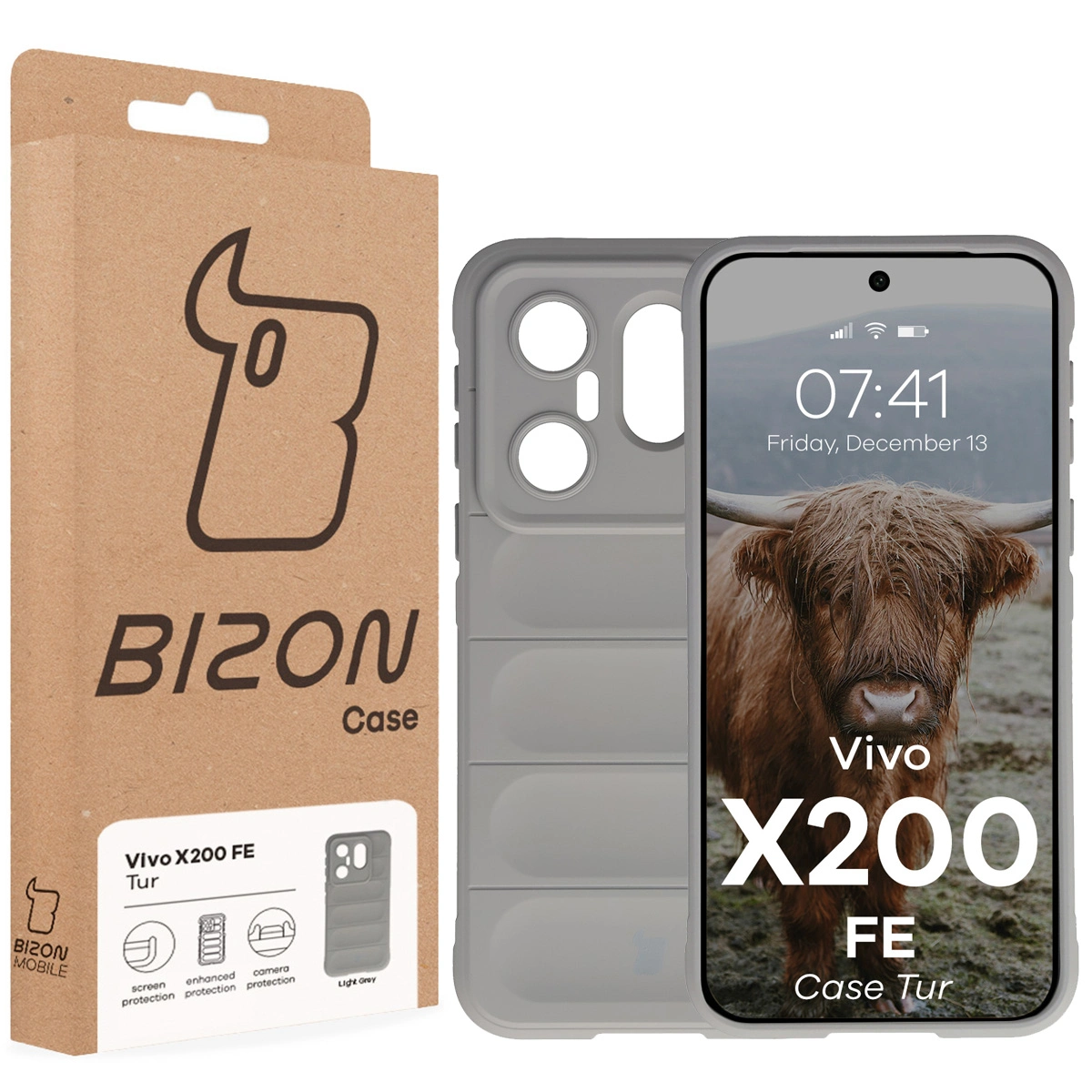 Front of the Bison Case box with a dedicated label for Vivo X200 FE