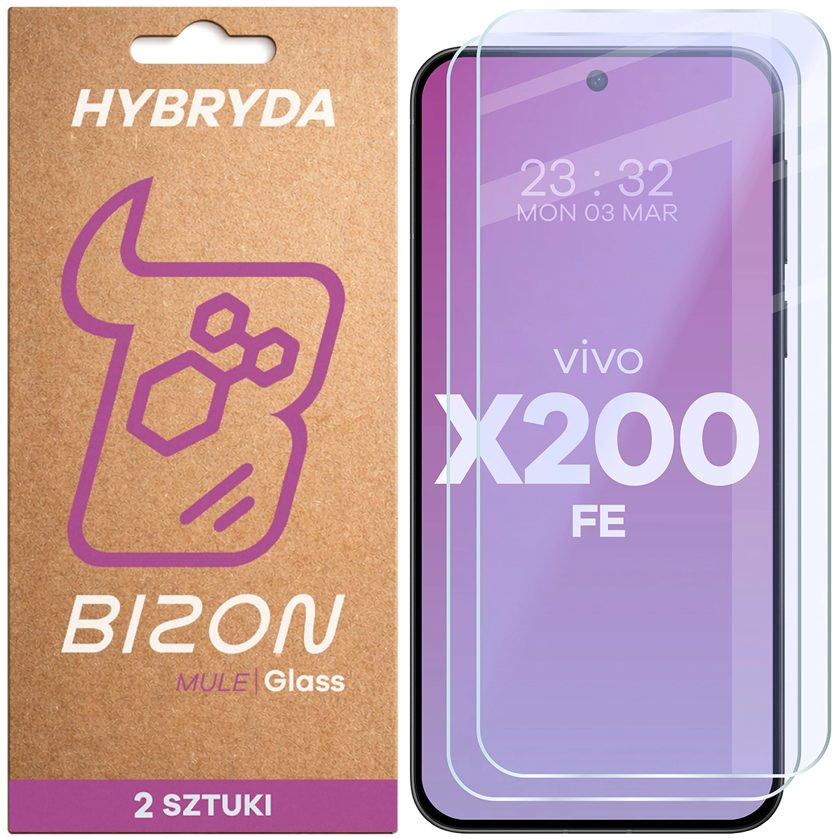 Elastyczne szkło hybrydowe Bizon Glass Mule Duo do Vivo X200 FE, 2 sztuki