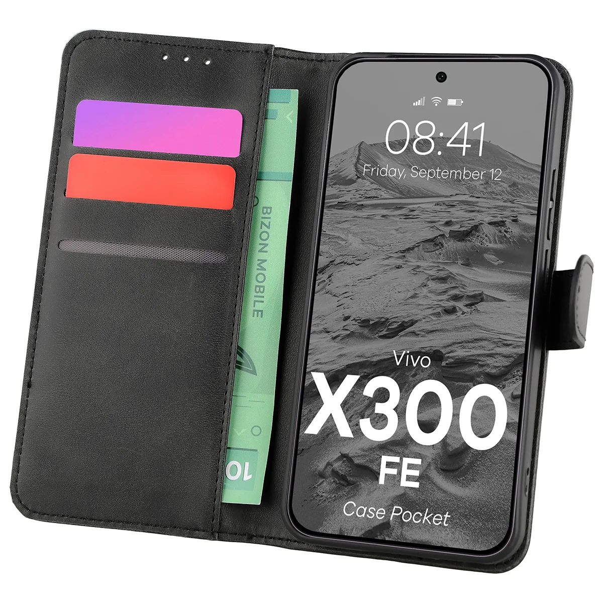 Etui z klapką z miejscem na karty Bizon Case Pocket do Vivo X300 FE
