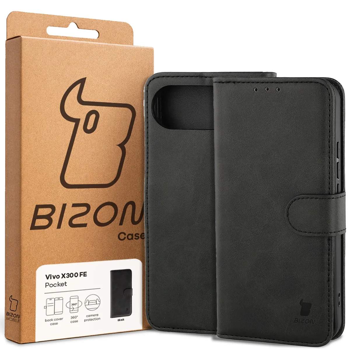 Przód pudełka Bizon Case z dedykowaną etykietą do Vivo X300 FE