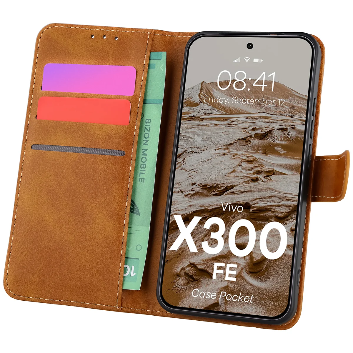Etui z klapką z miejscem na karty Bizon Case Pocket do Vivo X300 FE